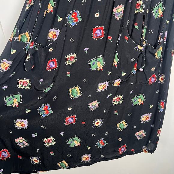 Vtg Romeo Romeo Sleeveless Midi Dress S Black Fruit Floral Print Cottagecore - Picture 6 of 9